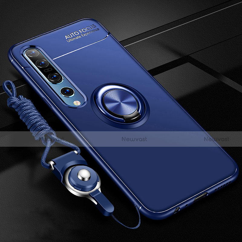 Ultra-thin Silicone Gel Soft Case Cover with Magnetic Finger Ring Stand A03 for Xiaomi Mi 10 Pro Blue