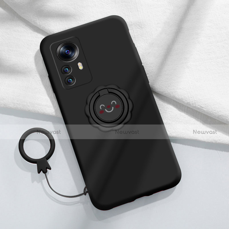 Ultra-thin Silicone Gel Soft Case Cover with Magnetic Finger Ring Stand A03 for Xiaomi Mi 12 5G Black