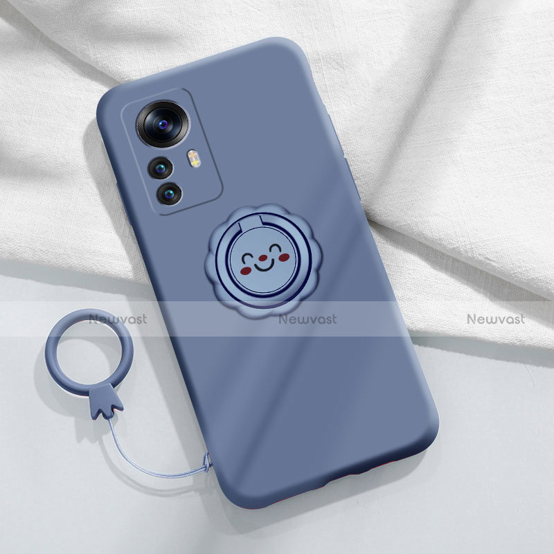 Ultra-thin Silicone Gel Soft Case Cover with Magnetic Finger Ring Stand A03 for Xiaomi Mi 12 5G Lavender Gray