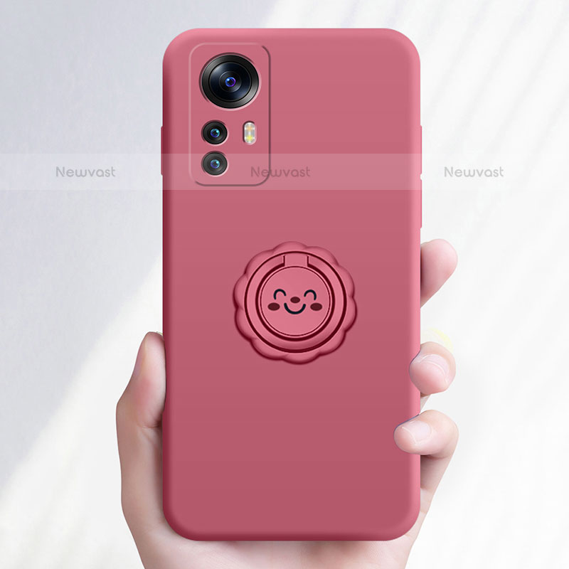 Ultra-thin Silicone Gel Soft Case Cover with Magnetic Finger Ring Stand A03 for Xiaomi Mi 12 Pro 5G