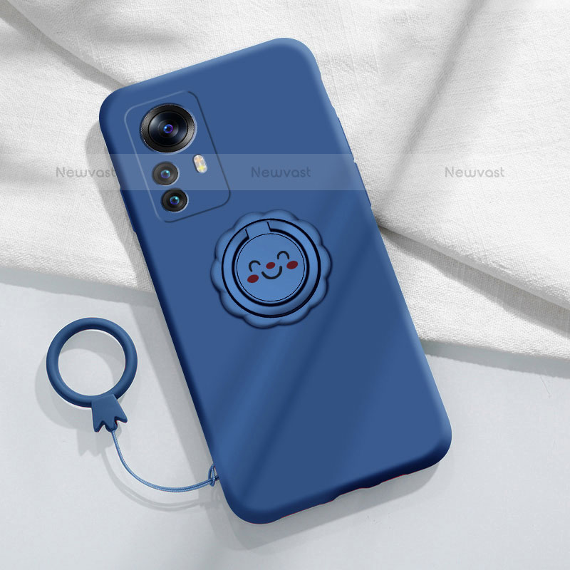 Ultra-thin Silicone Gel Soft Case Cover with Magnetic Finger Ring Stand A03 for Xiaomi Mi 12 Pro 5G Blue