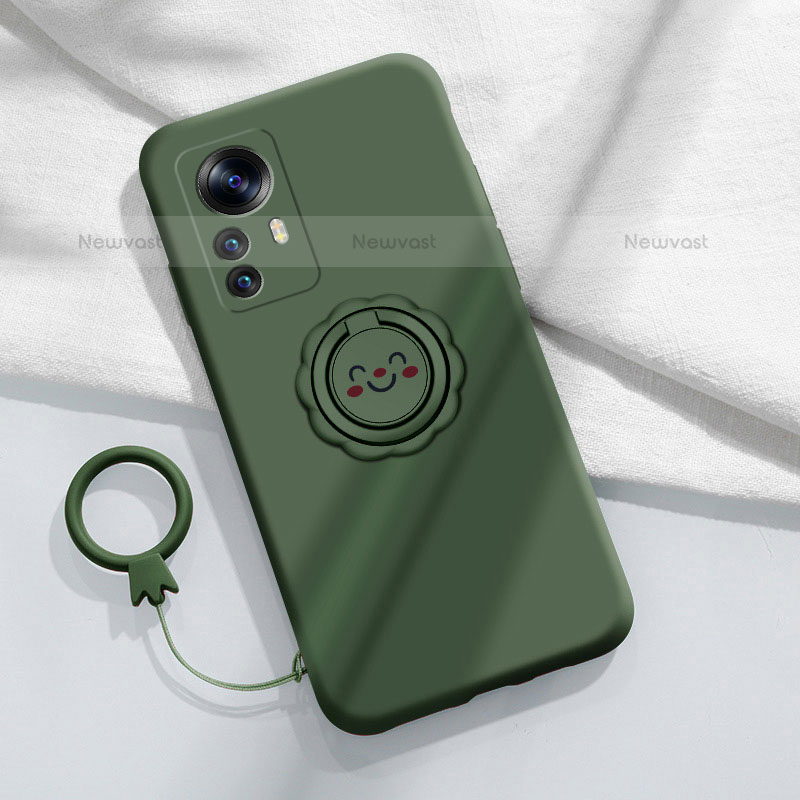 Ultra-thin Silicone Gel Soft Case Cover with Magnetic Finger Ring Stand A03 for Xiaomi Mi 12 Pro 5G Green