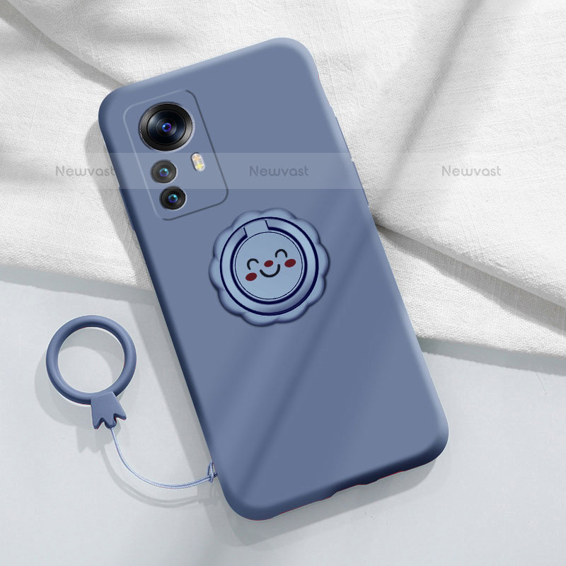 Ultra-thin Silicone Gel Soft Case Cover with Magnetic Finger Ring Stand A03 for Xiaomi Mi 12 Pro 5G Lavender Gray