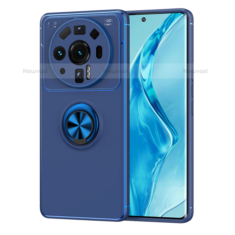 Ultra-thin Silicone Gel Soft Case Cover with Magnetic Finger Ring Stand A03 for Xiaomi Mi 12 Ultra 5G Blue