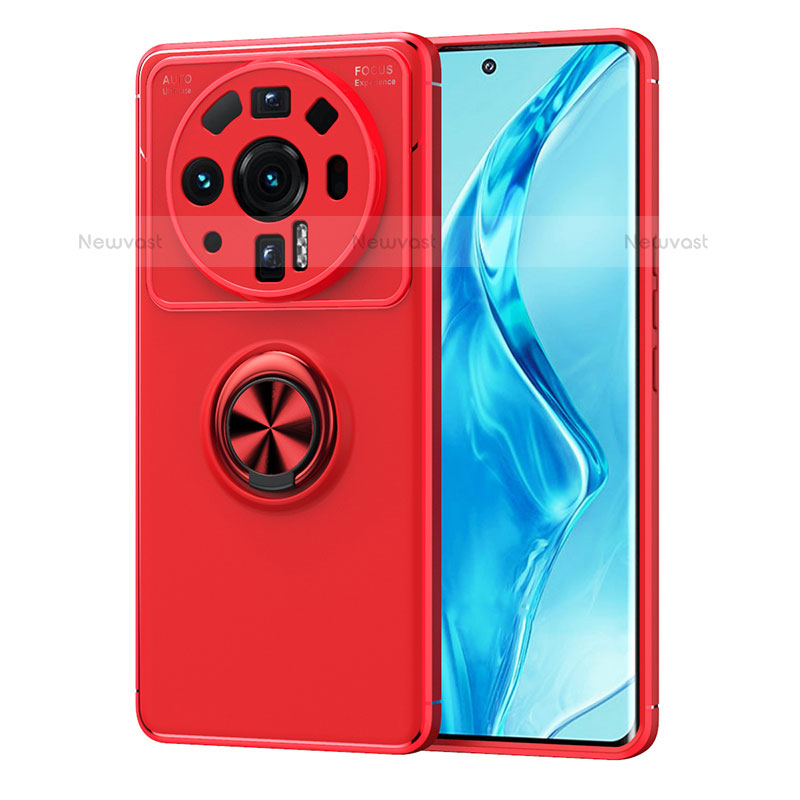 Ultra-thin Silicone Gel Soft Case Cover with Magnetic Finger Ring Stand A03 for Xiaomi Mi 12 Ultra 5G Red