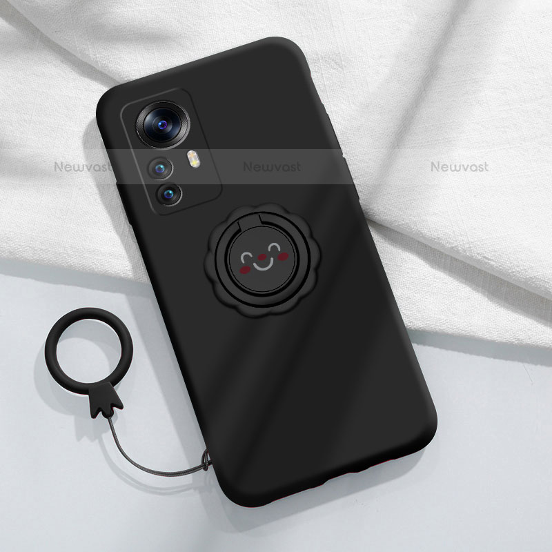 Ultra-thin Silicone Gel Soft Case Cover with Magnetic Finger Ring Stand A03 for Xiaomi Mi 12S Pro 5G Black