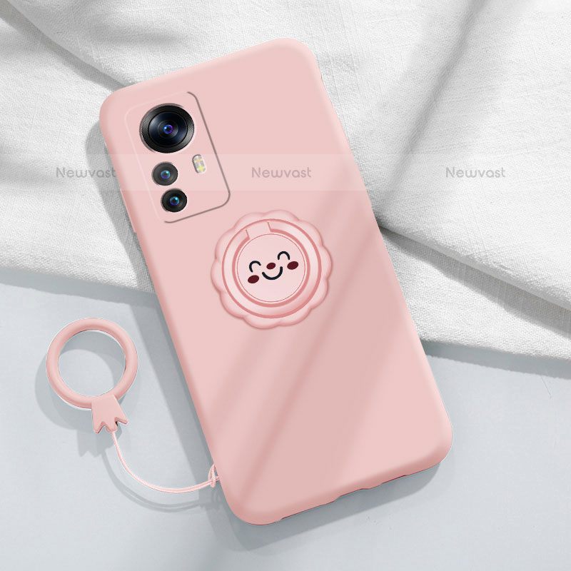 Ultra-thin Silicone Gel Soft Case Cover with Magnetic Finger Ring Stand A03 for Xiaomi Mi 12S Pro 5G Pink