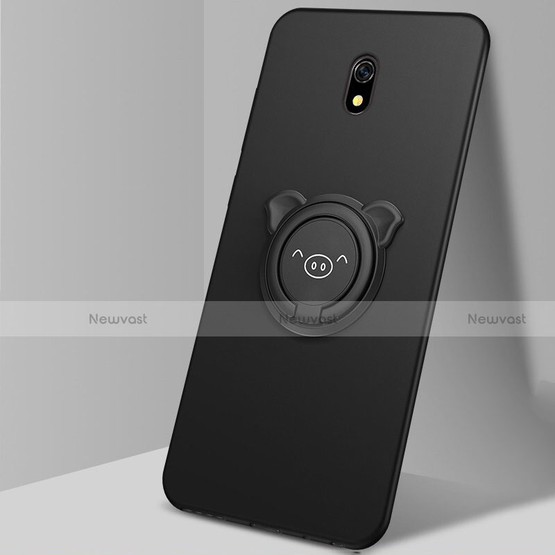 Ultra-thin Silicone Gel Soft Case Cover with Magnetic Finger Ring Stand A03 for Xiaomi Redmi 8A Black