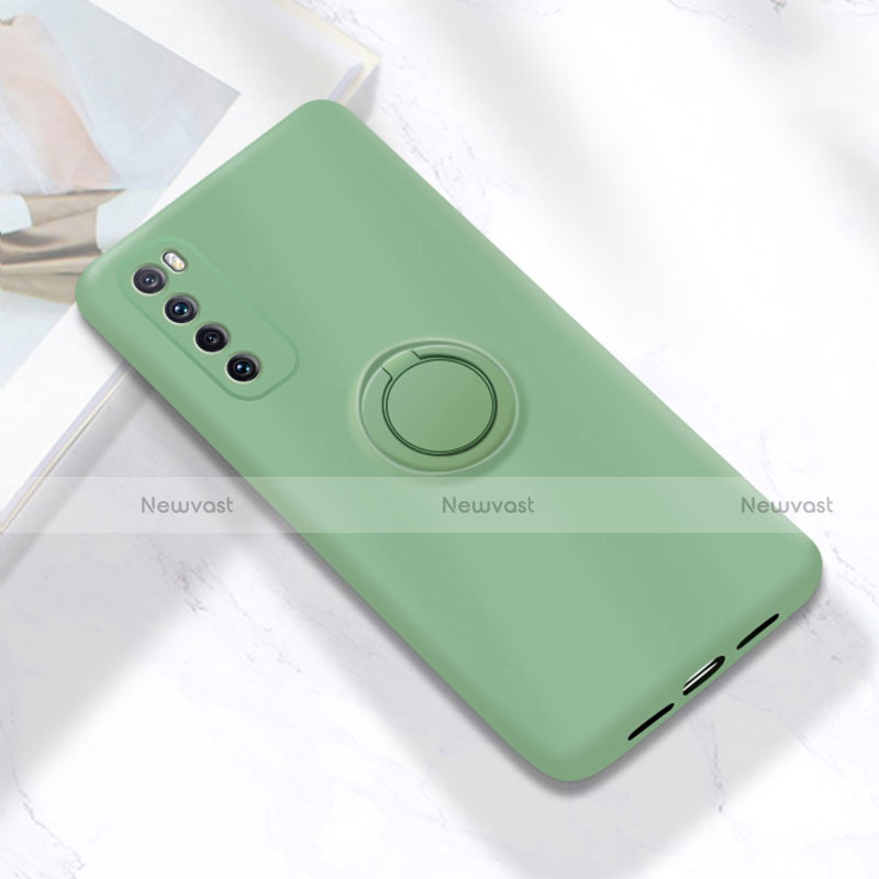 Ultra-thin Silicone Gel Soft Case Cover with Magnetic Finger Ring Stand A04 for Huawei Nova 7 5G