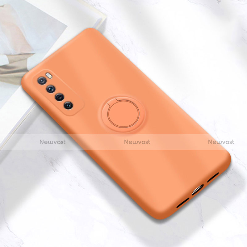 Ultra-thin Silicone Gel Soft Case Cover with Magnetic Finger Ring Stand A04 for Huawei Nova 7 5G Orange