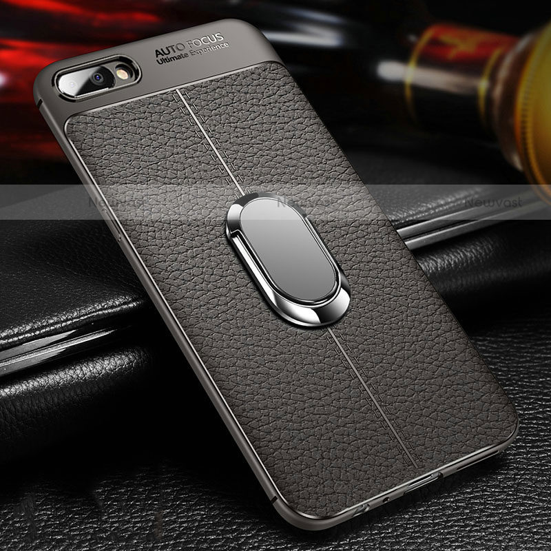 Ultra-thin Silicone Gel Soft Case Cover with Magnetic Finger Ring Stand A04 for Oppo A12e Gray