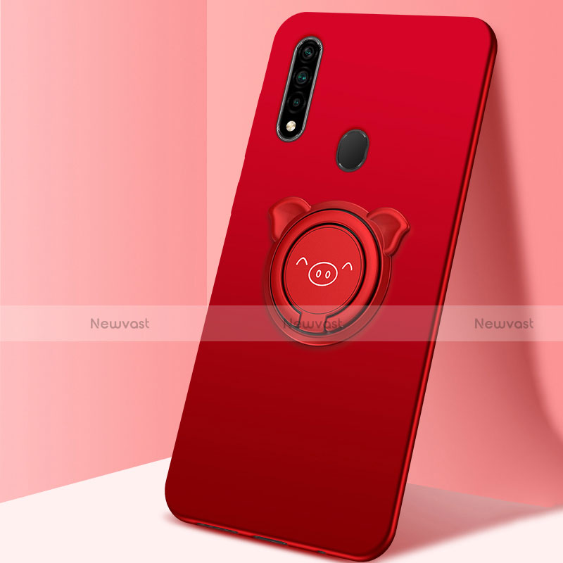 Ultra-thin Silicone Gel Soft Case Cover with Magnetic Finger Ring Stand A04 for Oppo A8 Red