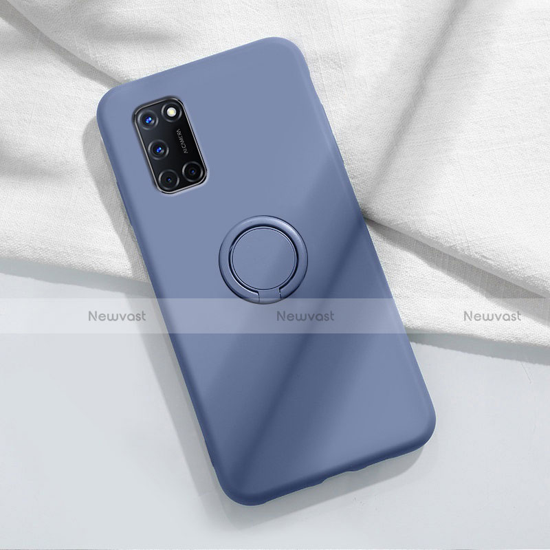 Ultra-thin Silicone Gel Soft Case Cover with Magnetic Finger Ring Stand A04 for Oppo A92 Gray