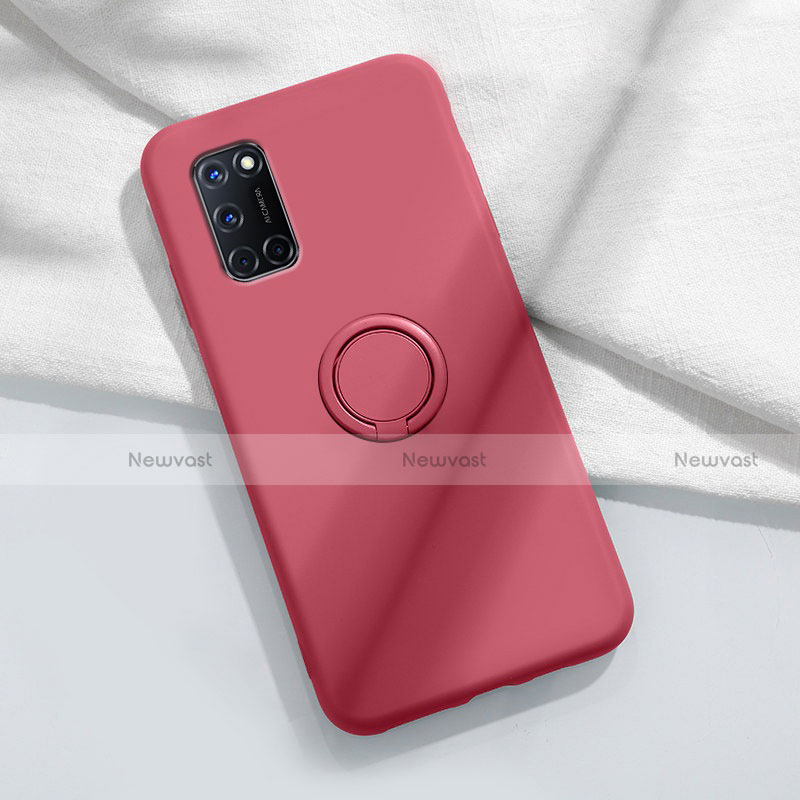 Ultra-thin Silicone Gel Soft Case Cover with Magnetic Finger Ring Stand A04 for Oppo A92 Red Wine