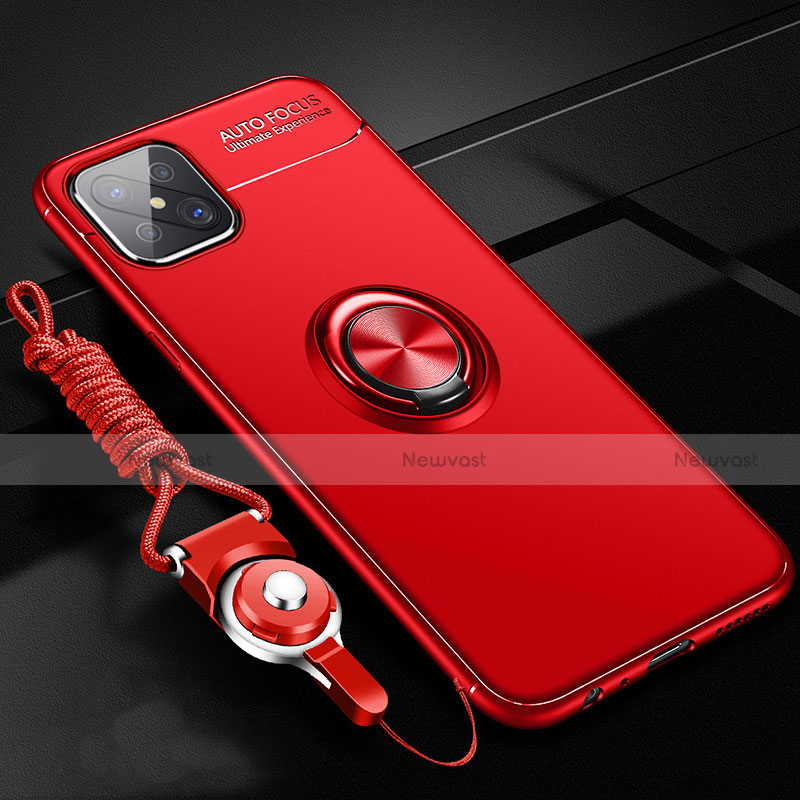 Ultra-thin Silicone Gel Soft Case Cover with Magnetic Finger Ring Stand A04 for Oppo A92s 5G Red