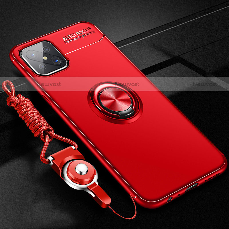 Ultra-thin Silicone Gel Soft Case Cover with Magnetic Finger Ring Stand A04 for Oppo Reno4 Z 5G Red