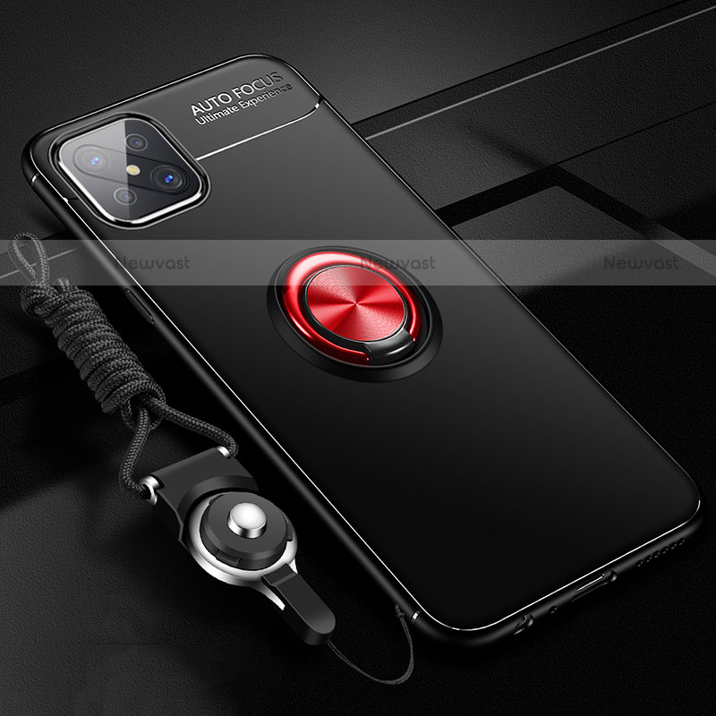 Ultra-thin Silicone Gel Soft Case Cover with Magnetic Finger Ring Stand A04 for Oppo Reno4 Z 5G Red and Black