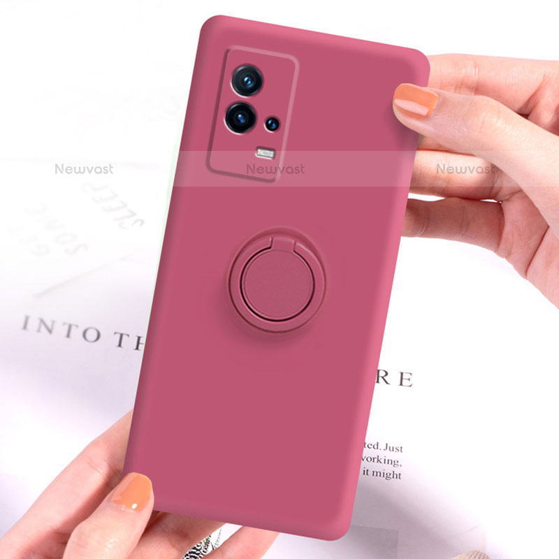 Ultra-thin Silicone Gel Soft Case Cover with Magnetic Finger Ring Stand A04 for Vivo iQOO 8 5G