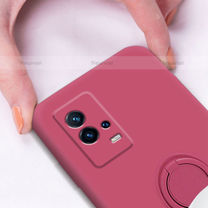 Ultra-thin Silicone Gel Soft Case Cover with Magnetic Finger Ring Stand A04 for Vivo iQOO 8 5G