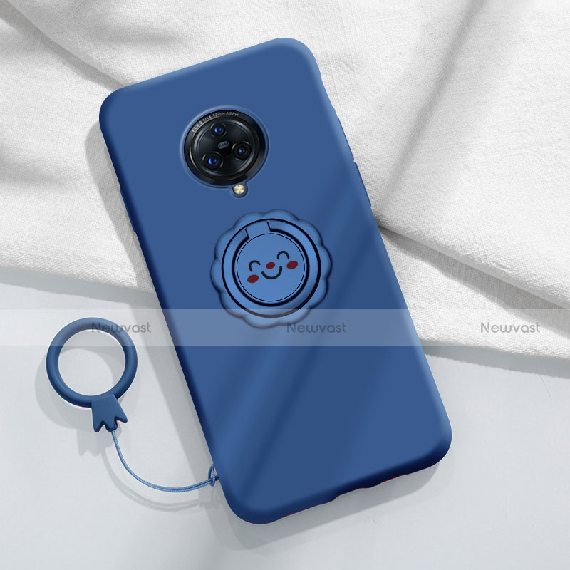 Ultra-thin Silicone Gel Soft Case Cover with Magnetic Finger Ring Stand A04 for Vivo Nex 3 5G Blue