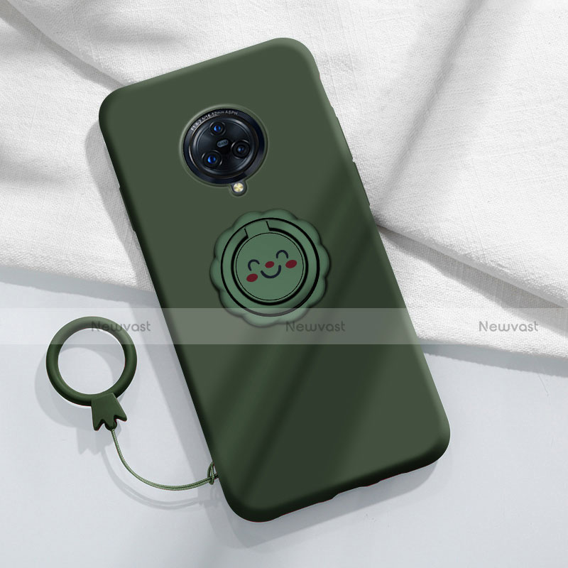 Ultra-thin Silicone Gel Soft Case Cover with Magnetic Finger Ring Stand A04 for Vivo Nex 3 Green