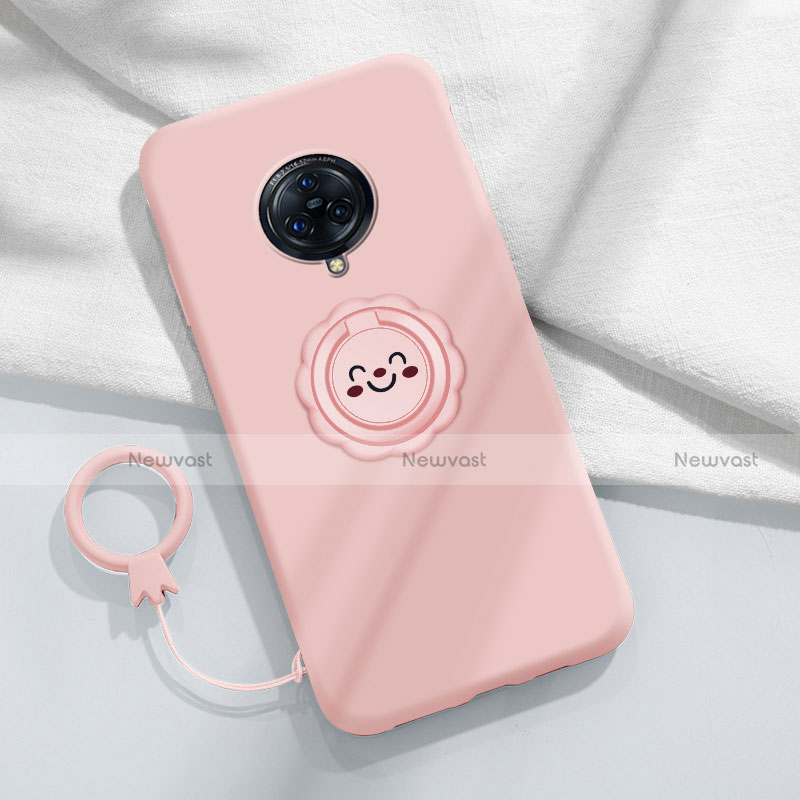 Ultra-thin Silicone Gel Soft Case Cover with Magnetic Finger Ring Stand A04 for Vivo Nex 3 Pink