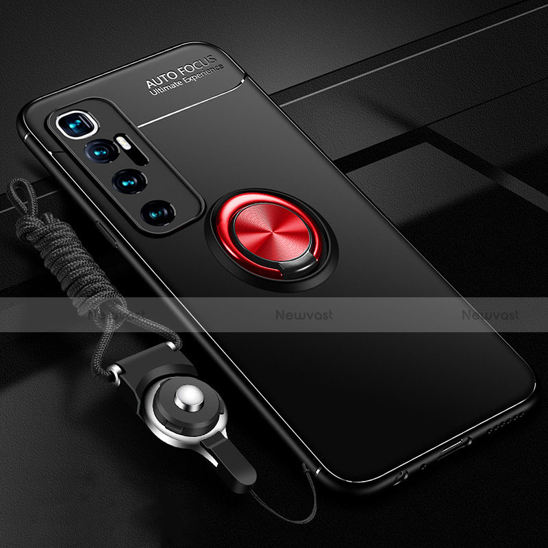 Ultra-thin Silicone Gel Soft Case Cover with Magnetic Finger Ring Stand A04 for Xiaomi Mi 10 Ultra Red and Black