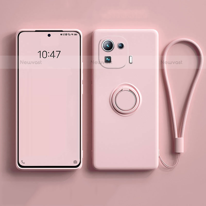 Ultra-thin Silicone Gel Soft Case Cover with Magnetic Finger Ring Stand A04 for Xiaomi Mi 11 Pro 5G Pink
