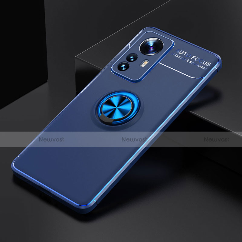 Ultra-thin Silicone Gel Soft Case Cover with Magnetic Finger Ring Stand A04 for Xiaomi Mi 12 5G Blue