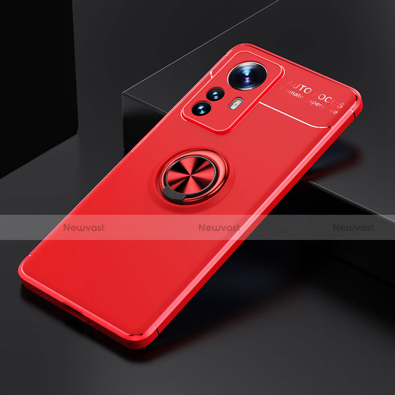 Ultra-thin Silicone Gel Soft Case Cover with Magnetic Finger Ring Stand A04 for Xiaomi Mi 12 5G Red