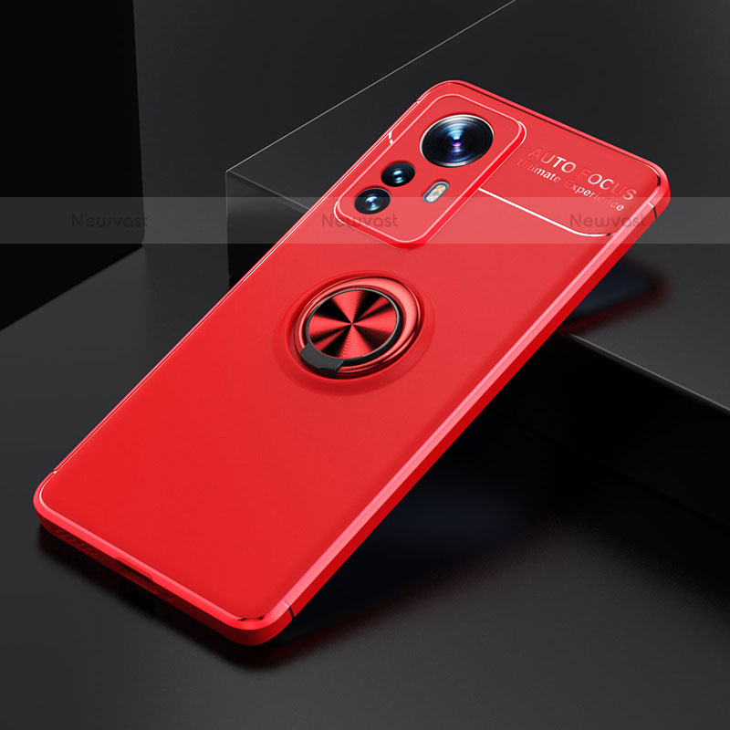 Ultra-thin Silicone Gel Soft Case Cover with Magnetic Finger Ring Stand A04 for Xiaomi Mi 12S 5G Red
