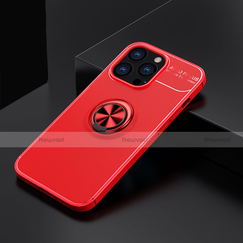 Ultra-thin Silicone Gel Soft Case Cover with Magnetic Finger Ring Stand A05 for Apple iPhone 13 Pro Max Red