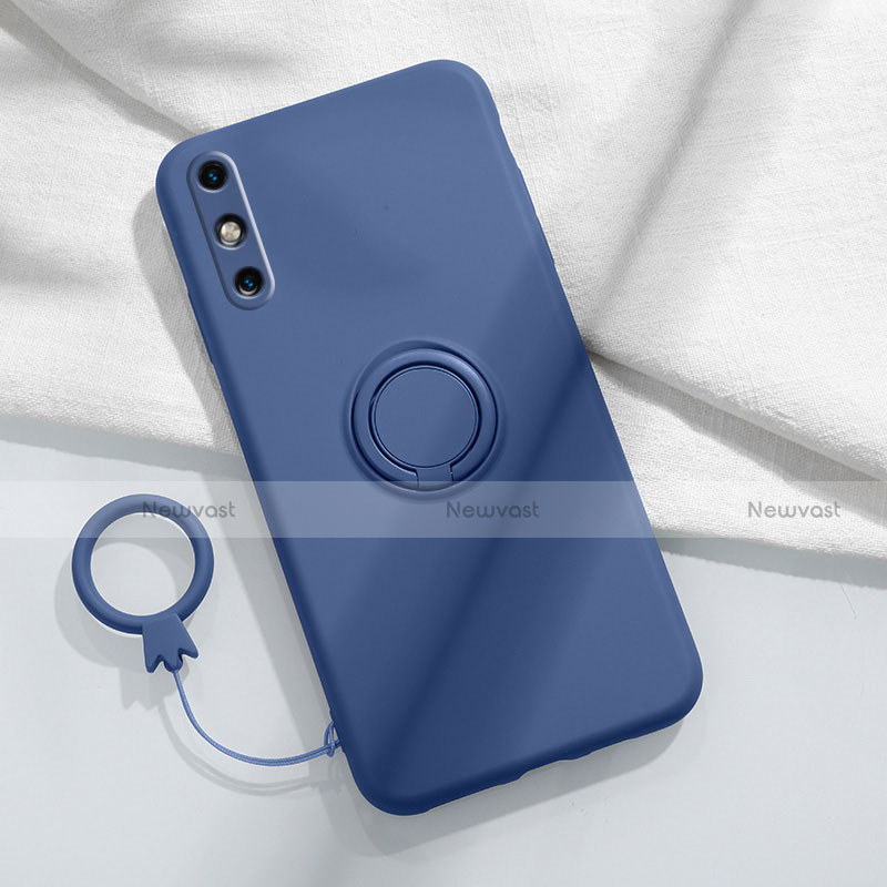Ultra-thin Silicone Gel Soft Case Cover with Magnetic Finger Ring Stand A05 for Huawei Enjoy 10e Blue