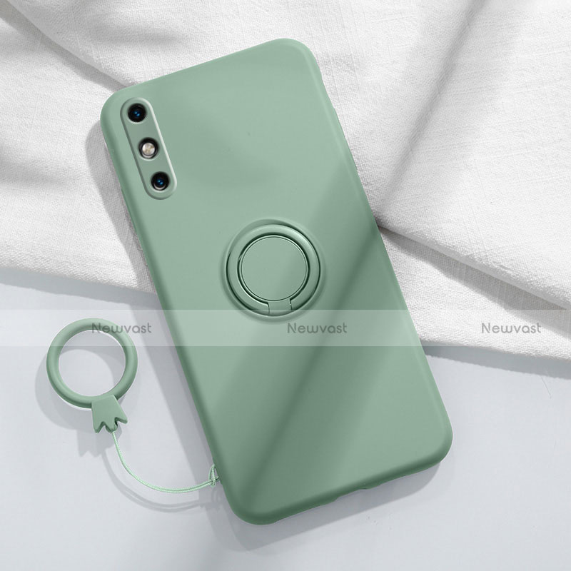 Ultra-thin Silicone Gel Soft Case Cover with Magnetic Finger Ring Stand A05 for Huawei Enjoy 10e Cyan