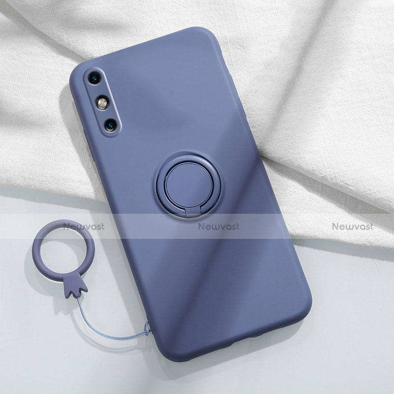Ultra-thin Silicone Gel Soft Case Cover with Magnetic Finger Ring Stand A05 for Huawei Enjoy 10e Gray