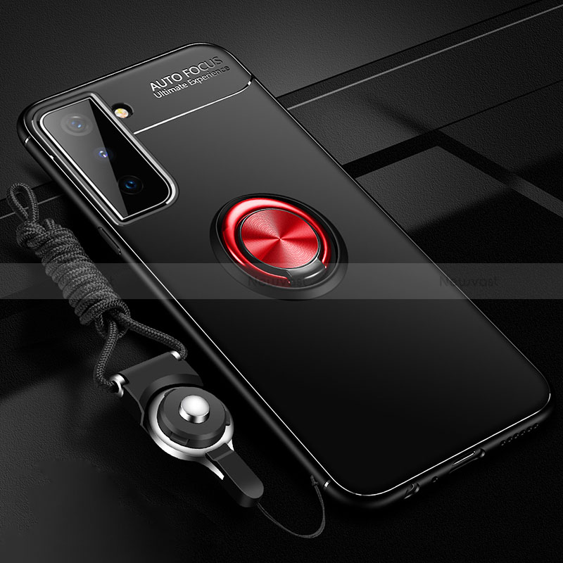 Ultra-thin Silicone Gel Soft Case Cover with Magnetic Finger Ring Stand A05 for Samsung Galaxy S22 Plus 5G Red and Black