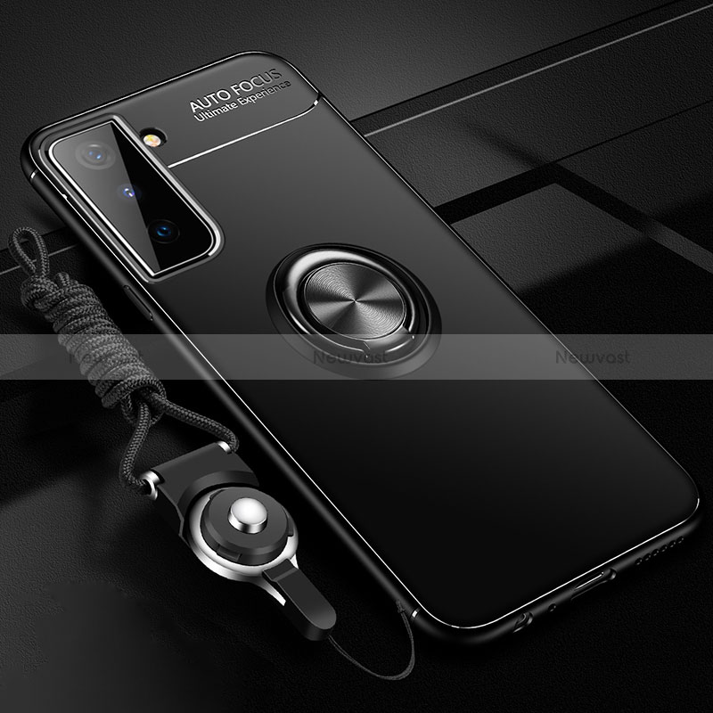 Ultra-thin Silicone Gel Soft Case Cover with Magnetic Finger Ring Stand A05 for Samsung Galaxy S24 Plus 5G Black