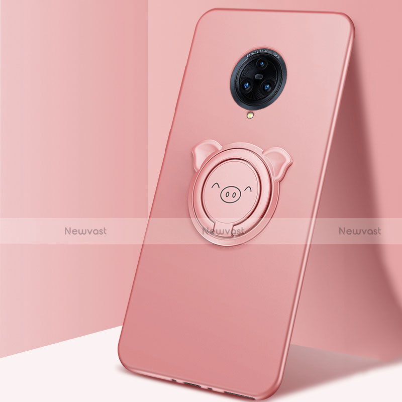 Ultra-thin Silicone Gel Soft Case Cover with Magnetic Finger Ring Stand A05 for Vivo Nex 3 5G Rose Gold