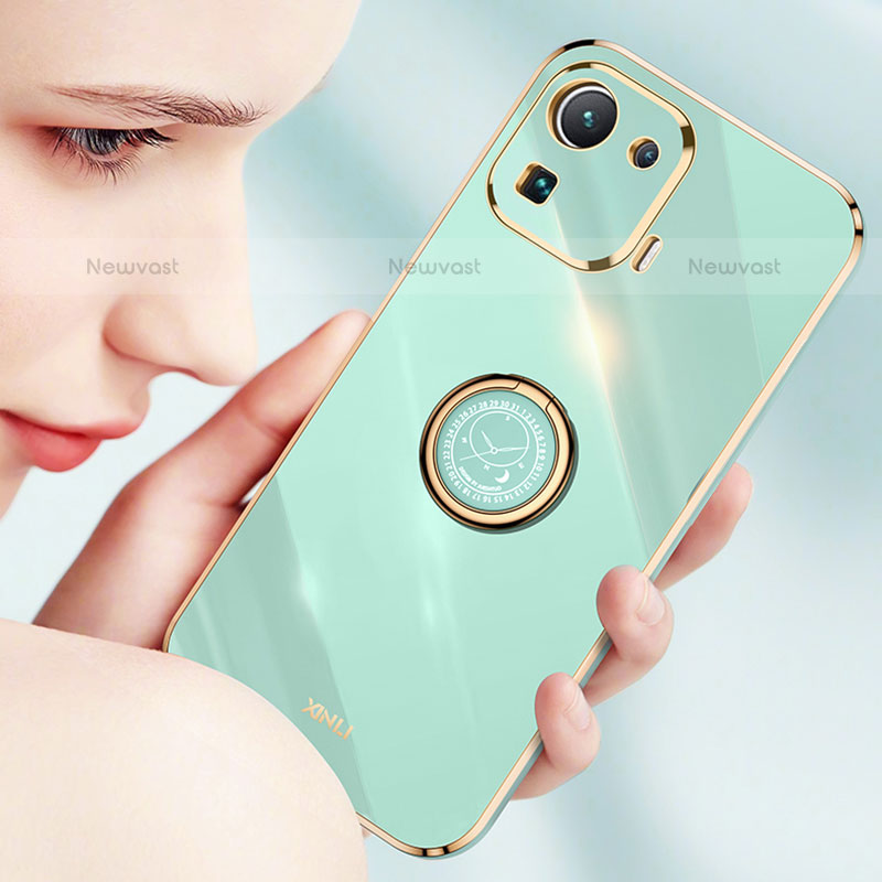 Ultra-thin Silicone Gel Soft Case Cover with Magnetic Finger Ring Stand A05 for Xiaomi Mi 11 Pro 5G