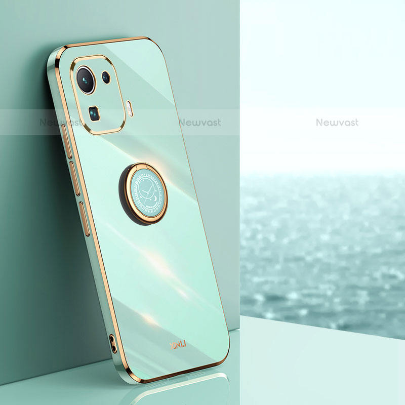 Ultra-thin Silicone Gel Soft Case Cover with Magnetic Finger Ring Stand A05 for Xiaomi Mi 11 Pro 5G Green