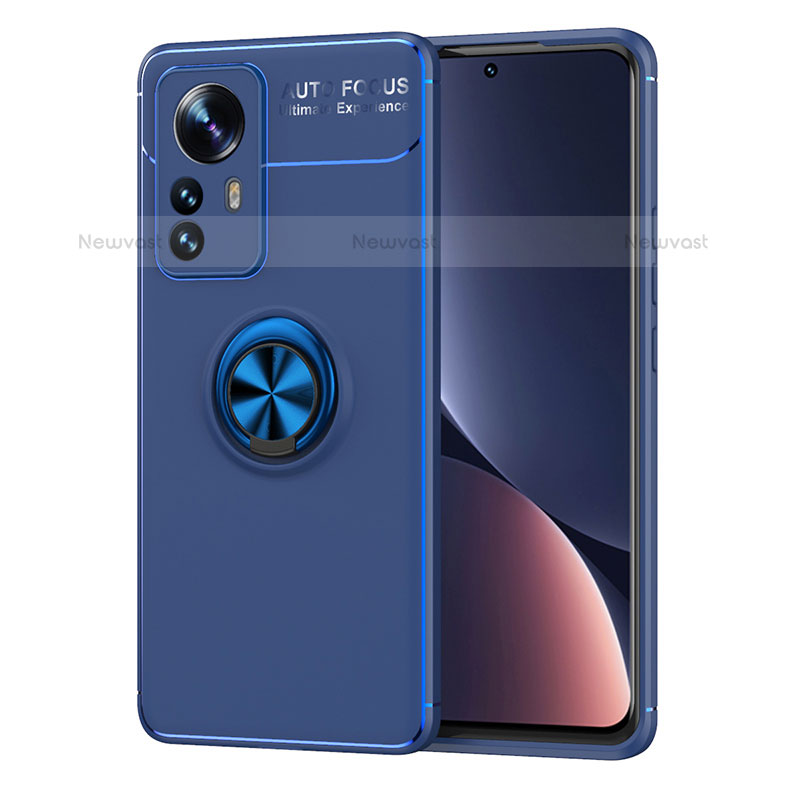 Ultra-thin Silicone Gel Soft Case Cover with Magnetic Finger Ring Stand A05 for Xiaomi Mi 12 Pro 5G Blue