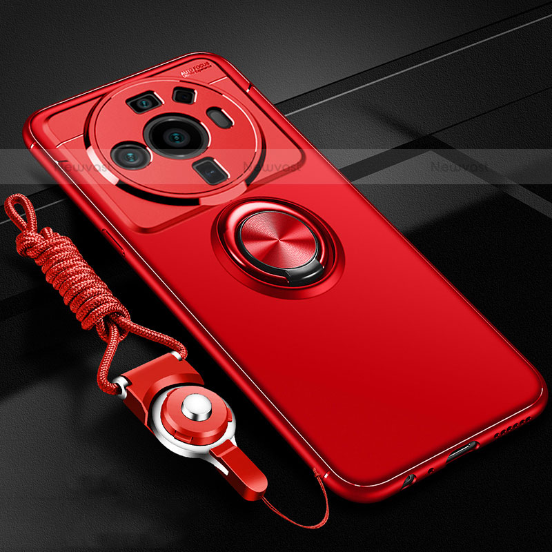 Ultra-thin Silicone Gel Soft Case Cover with Magnetic Finger Ring Stand A05 for Xiaomi Mi 12 Ultra 5G Red