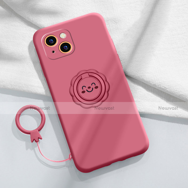 Ultra-thin Silicone Gel Soft Case Cover with Magnetic Finger Ring Stand A06 for Apple iPhone 13 Mini