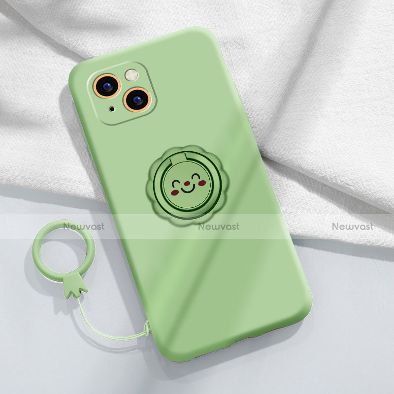 Ultra-thin Silicone Gel Soft Case Cover with Magnetic Finger Ring Stand A06 for Apple iPhone 13 Mini