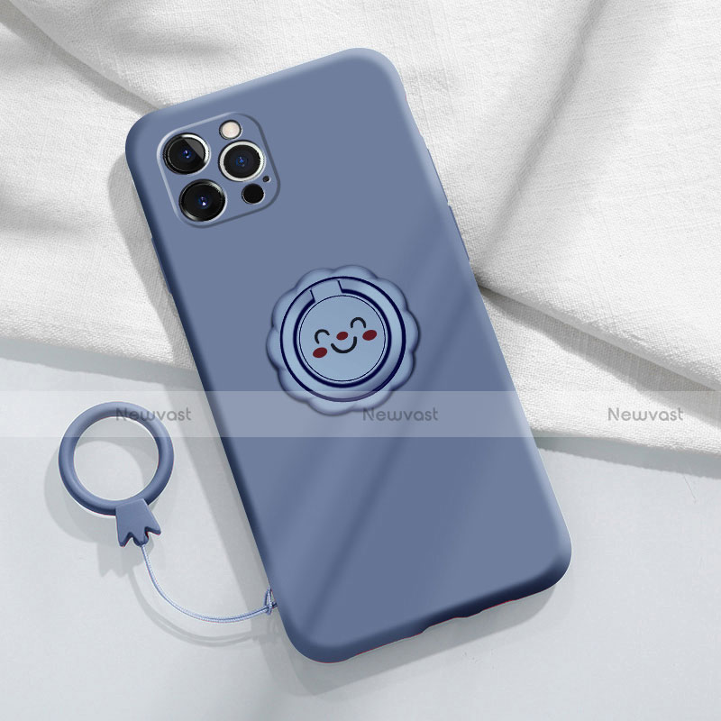 Ultra-thin Silicone Gel Soft Case Cover with Magnetic Finger Ring Stand A06 for Apple iPhone 13 Pro Max Lavender Gray