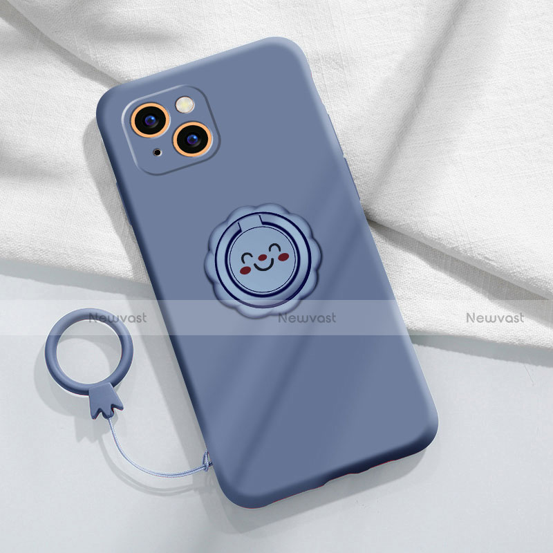 Ultra-thin Silicone Gel Soft Case Cover with Magnetic Finger Ring Stand A06 for Apple iPhone 14 Plus Lavender Gray