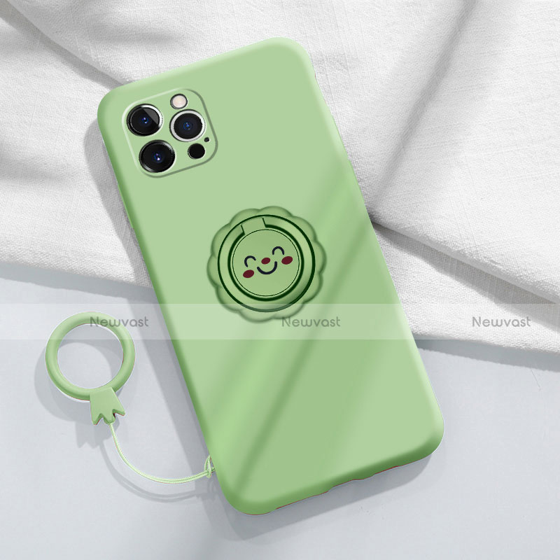 Ultra-thin Silicone Gel Soft Case Cover with Magnetic Finger Ring Stand A06 for Apple iPhone 14 Pro