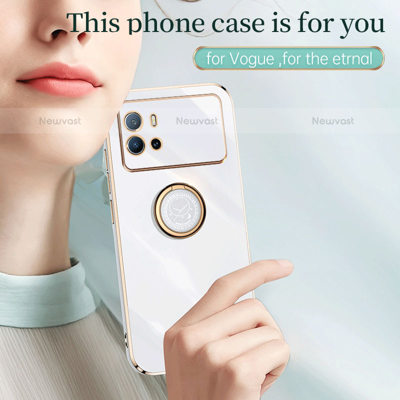 Ultra-thin Silicone Gel Soft Case Cover with Magnetic Finger Ring Stand A06 for Vivo iQOO 9 5G
