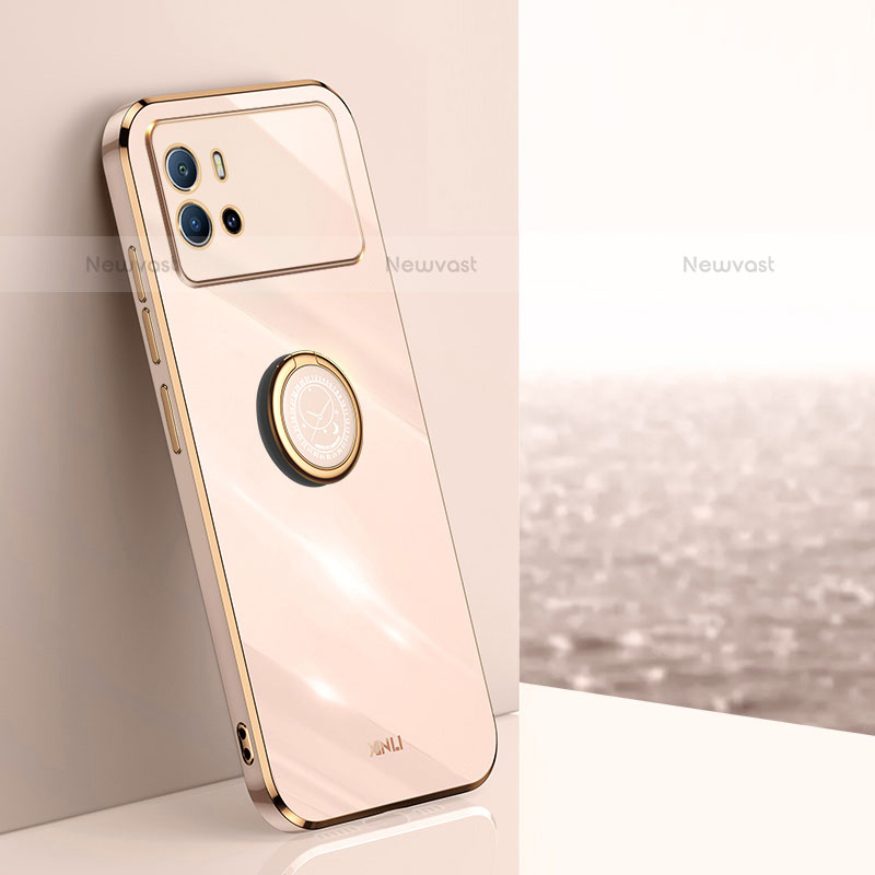 Ultra-thin Silicone Gel Soft Case Cover with Magnetic Finger Ring Stand A06 for Vivo iQOO 9 Pro 5G Gold