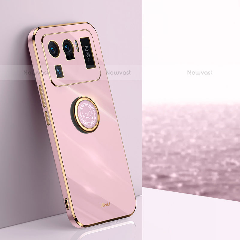 Ultra-thin Silicone Gel Soft Case Cover with Magnetic Finger Ring Stand A06 for Xiaomi Mi 11 Ultra 5G